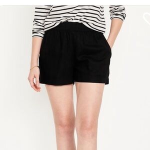 High-waisted Linen Blend Pull On Shorts